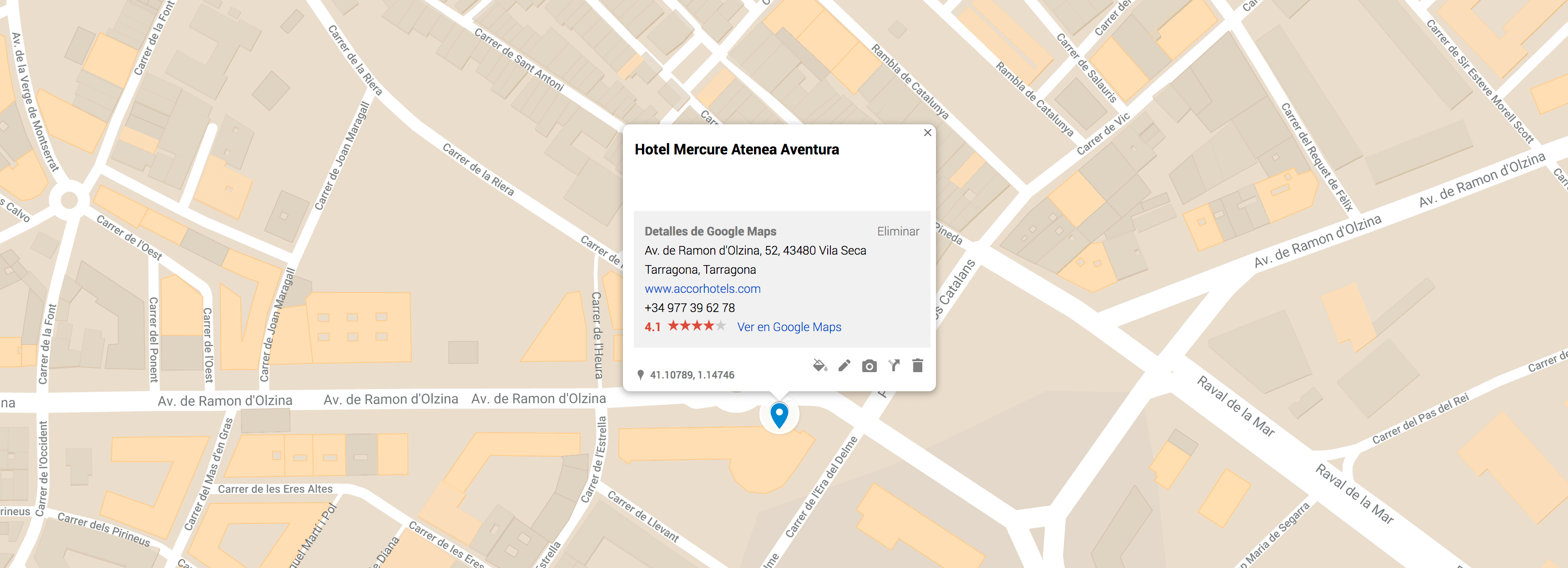 Mapa Hotel Atenea Aventura